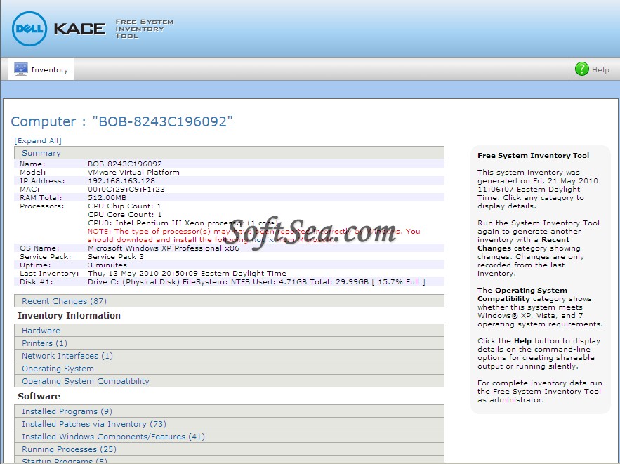 System Inventory Tool Screenshot