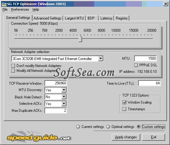 TCP/IP Optimizer Screenshot