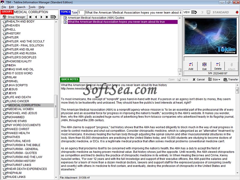 TIM (Tekline Information Manager) Freeware Screenshot