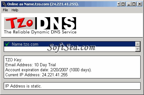 TZO Dynamic DNS Lite Screenshot