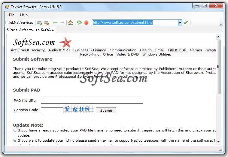 TekNet Web Browser Screenshot