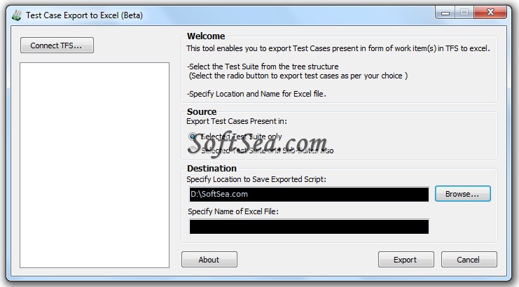 Test Case Export to Excel Screenshot