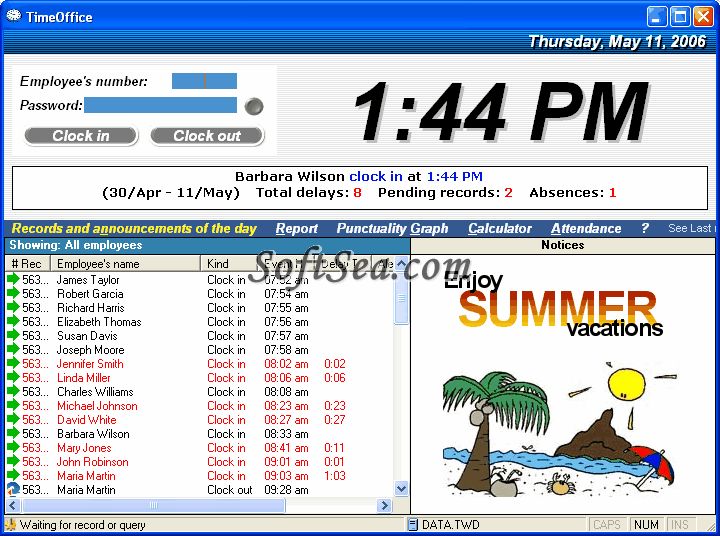 TimeOffice Time and attendance Screenshot