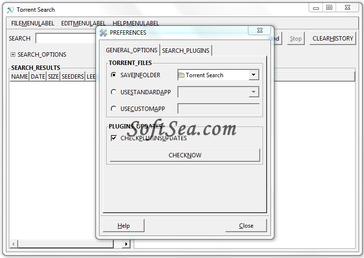 This is a screenshot for the software Torrent Search