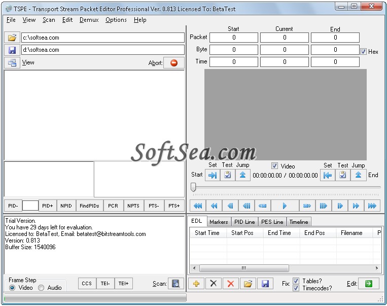 Transport Stream Packet Editor Screenshot
