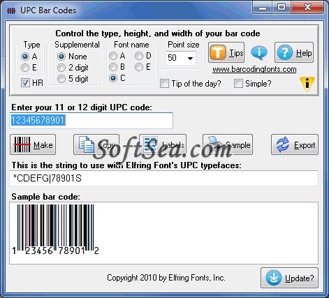 UPC Bar Codes Screenshot
