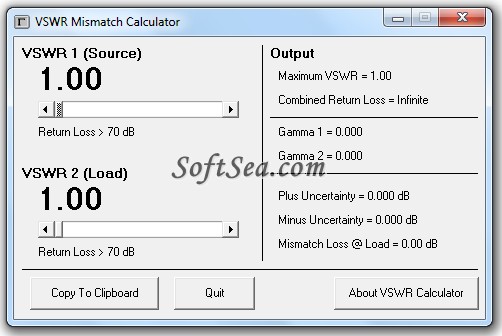 VSWR Mismatch Calculator Screenshot