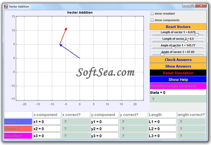 Vector Addition Model Screenshot