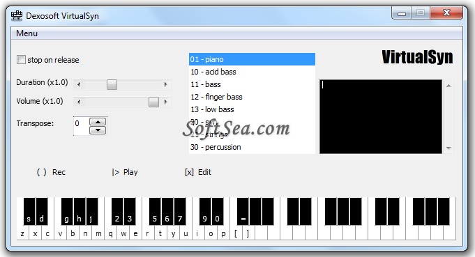 VirtualSyn (Virtual Synthesizer) Screenshot