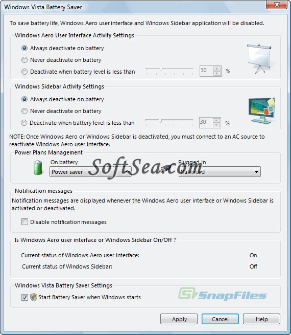 Vista Battery Saver Screenshot