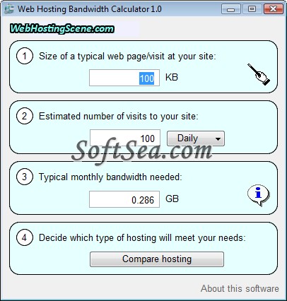 Web Hosting Bandwidth Calculator Screenshot