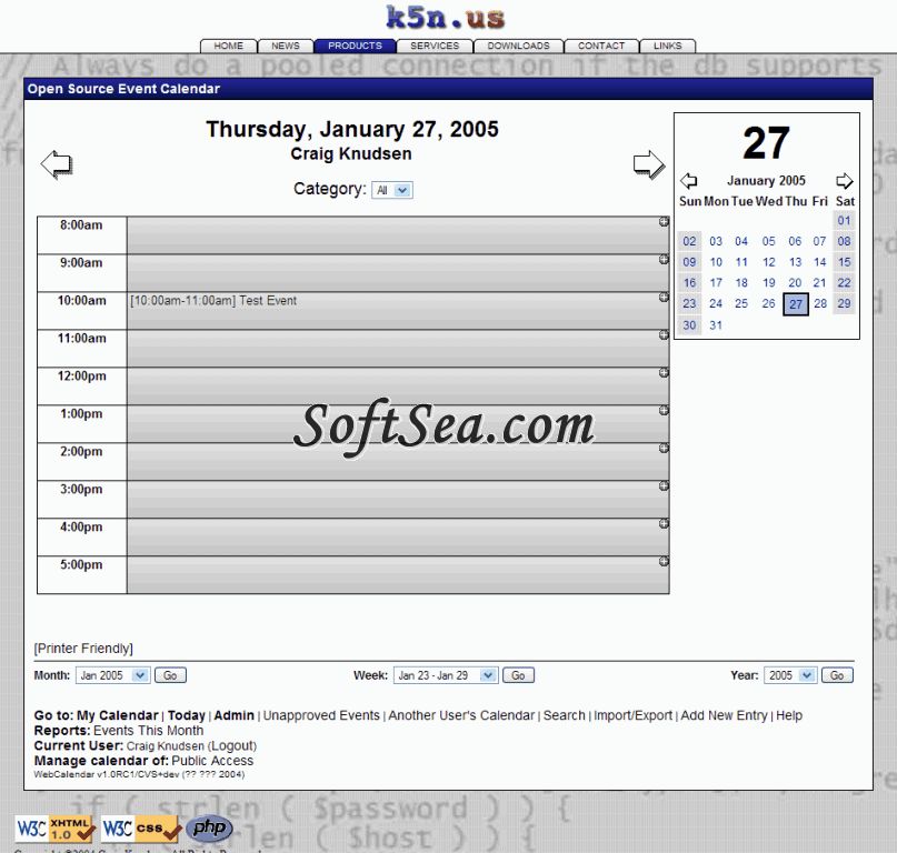 WebCalendar Screenshot