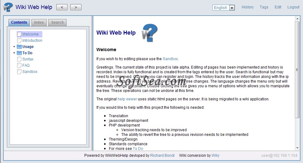 Wiki Web Help Screenshot