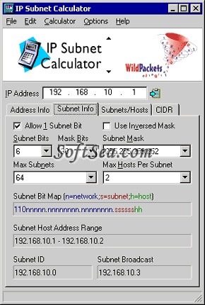 WildPackets IP Subnet Calculator Screenshot
