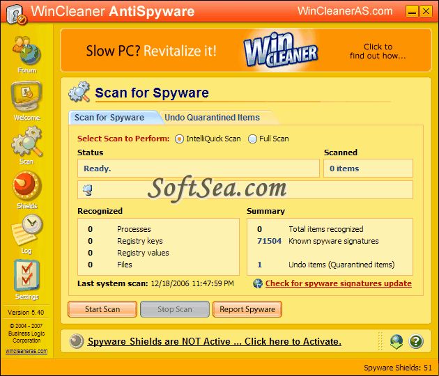 WinCleaner AntiSpyware Screenshot