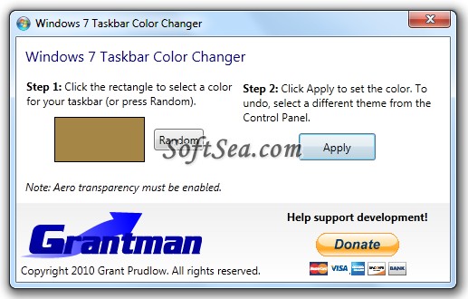 Windows 7 Taskbar Color Changer Screenshot