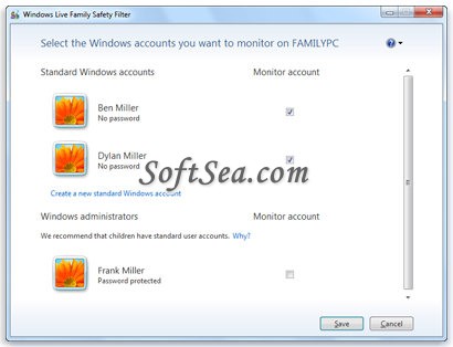 Windows Live Family Safety Screenshot