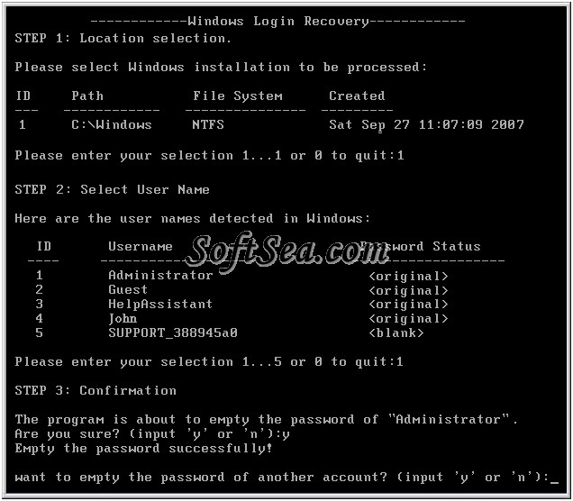 Windows Login Recovery Screenshot
