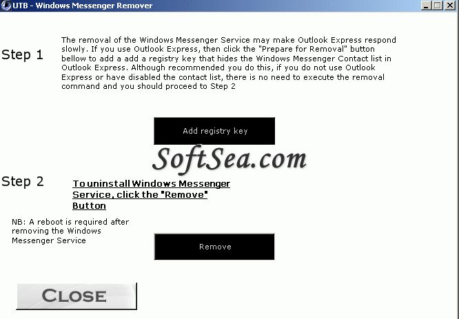 Windows Messenger Removal Tool Screenshot