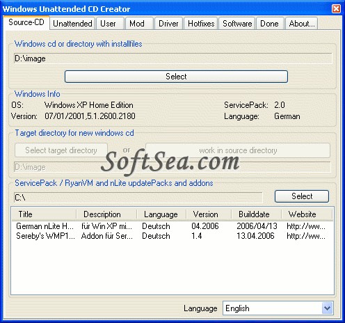 Windows Unattended CD Creator Screenshot