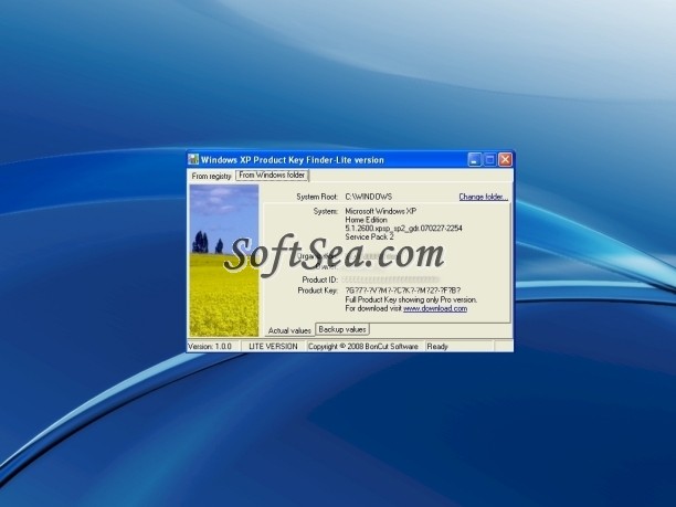 Windows XP Product Key Finder-Lite Screenshot