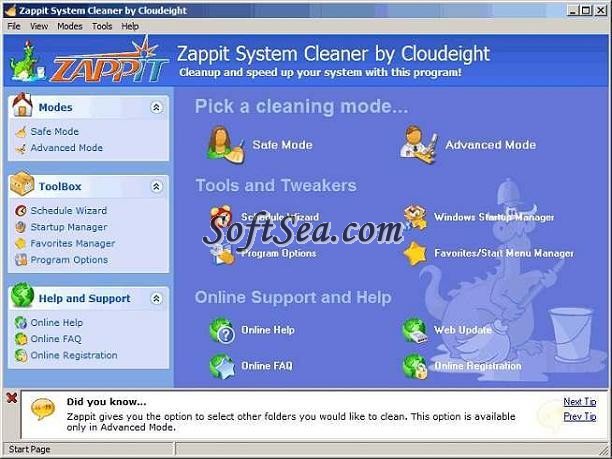 Zappit System Cleaner Screenshot