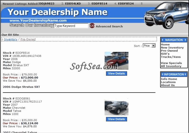 e Dealer Design Dealership Website Software Screenshot