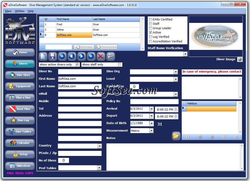 eDiveSoftware Screenshot