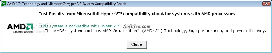 AMD Virtualization Technology and Microsoft Hyper-V System Compatibility Check Utility Screenshot